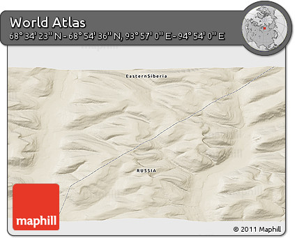 Shaded Relief 3D Map of the Area around 68° 44' 30" N, 94° 25' 30" E