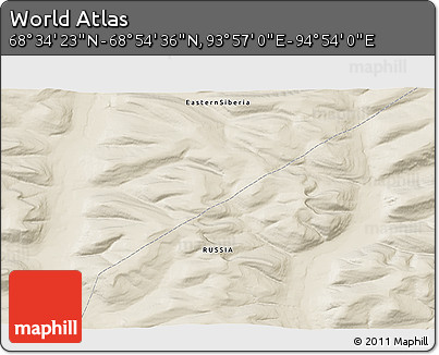 Shaded Relief 3D Map of the Area around 68° 44' 30" N, 94° 25' 30" E