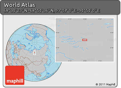 Gray Location Map of the Area around 68° 44' 30" N, 94° 25' 30" E