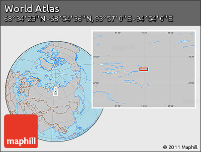 Gray Location Map of the Area around 68° 44' 30" N, 94° 25' 30" E