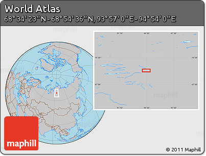 Gray Location Map of the Area around 68° 44' 30" N, 94° 25' 30" E