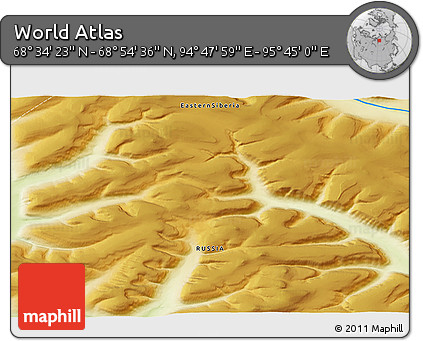 Physical 3D Map of the Area around 68° 44' 30" N, 95° 16' 30" E