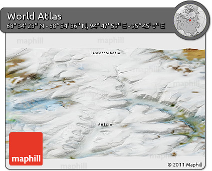 Satellite 3D Map of the Area around 68° 44' 30" N, 95° 16' 30" E