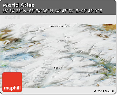 Satellite 3D Map of the Area around 68° 44' 30" N, 95° 16' 30" E