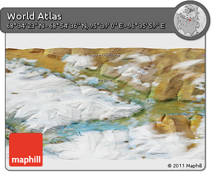 Satellite 3D Map of the Area around 68° 44' 30" N, 96° 7' 30" E