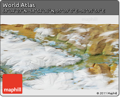 Satellite 3D Map of the Area around 68° 44' 30" N, 96° 7' 30" E