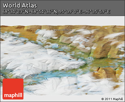 Satellite 3D Map of the Area around 68° 44' 30" N, 96° 7' 30" E