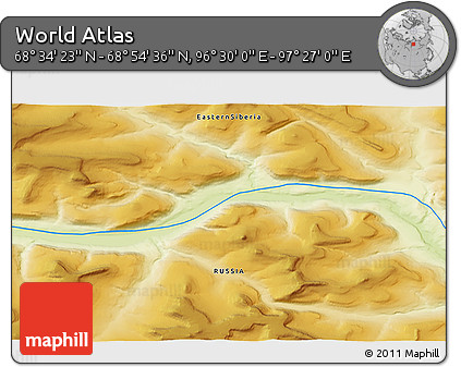 Physical 3D Map of the Area around 68° 44' 30" N, 96° 58' 29" E