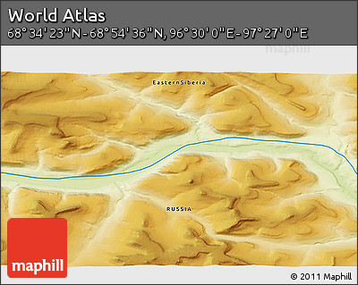Physical 3D Map of the Area around 68° 44' 30" N, 96° 58' 29" E