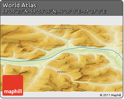 Physical 3D Map of the Area around 68° 44' 30" N, 96° 58' 29" E