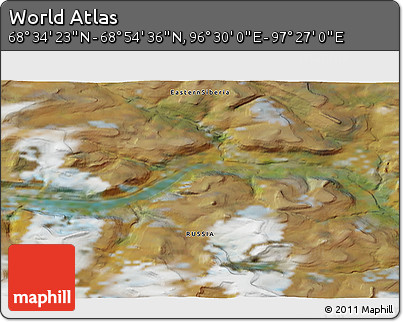 Satellite 3D Map of the Area around 68° 44' 30" N, 96° 58' 29" E