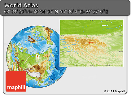 Physical Location Map of the Area around 68° 44' 30" N, 96° 58' 29" E
