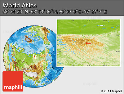 Physical Location Map of the Area around 68° 44' 30" N, 96° 58' 29" E