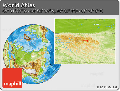 Physical Location Map of the Area around 68° 44' 30" N, 96° 58' 29" E