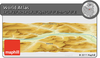 Physical Panoramic Map of the Area around 68° 44' 30" N, 96° 58' 29" E
