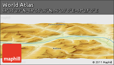 Physical Panoramic Map of the Area around 68° 44' 30" N, 96° 58' 29" E