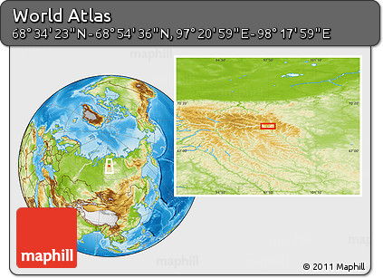 Physical Location Map of the Area around 68° 44' 30" N, 97° 49' 29" E