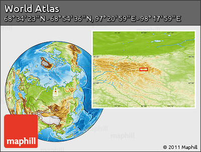 Physical Location Map of the Area around 68° 44' 30" N, 97° 49' 29" E