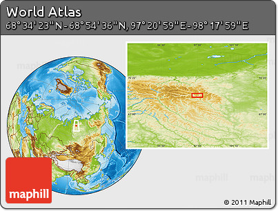 Physical Location Map of the Area around 68° 44' 30" N, 97° 49' 29" E