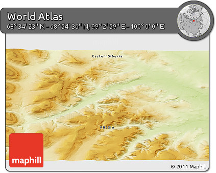 Physical 3D Map of the Area around 68° 44' 30" N, 99° 31' 30" E
