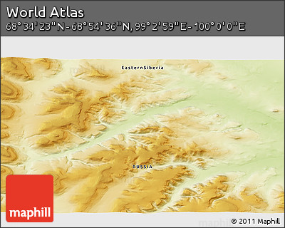 Physical 3D Map of the Area around 68° 44' 30" N, 99° 31' 30" E