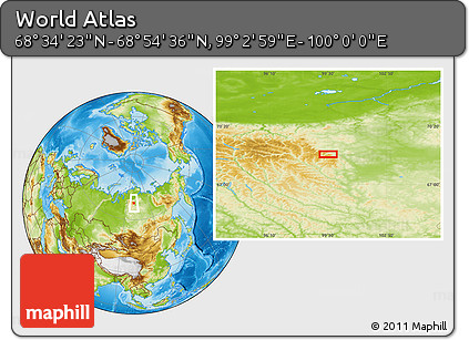 Physical Location Map of the Area around 68° 44' 30" N, 99° 31' 30" E