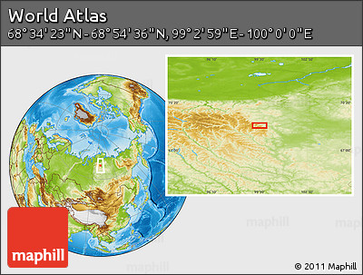 Physical Location Map of the Area around 68° 44' 30" N, 99° 31' 30" E