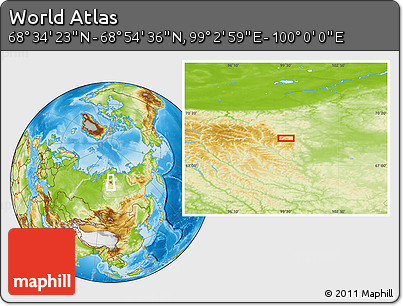 Physical Location Map of the Area around 68° 44' 30" N, 99° 31' 30" E