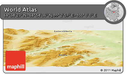 Physical Panoramic Map of the Area around 68° 44' 30" N, 99° 31' 30" E