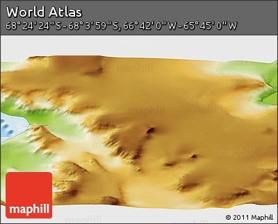 Physical 3D Map of the Area around 68° 14' 11" S, 66° 13' 29" W