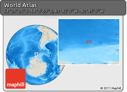 Shaded Relief Location Map of the Area around 68°&nbsp;14'&nbsp;11"&nbsp;S,&nbsp;83°&nbsp;13'&nbsp;29"&nbsp;W
