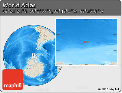 Shaded Relief Location Map of the Area around 68°&nbsp;14'&nbsp;11"&nbsp;S,&nbsp;83°&nbsp;13'&nbsp;29"&nbsp;W