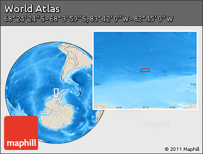 Shaded Relief Location Map of the Area around 68°&nbsp;14'&nbsp;11"&nbsp;S,&nbsp;83°&nbsp;13'&nbsp;29"&nbsp;W