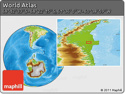 Physical Location Map of the Area around 68° 32' 24" S, 61° 7' 30" W
