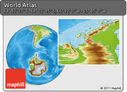 Physical Location Map of the Area around 68° 32' 24" S, 66° 13' 29" W