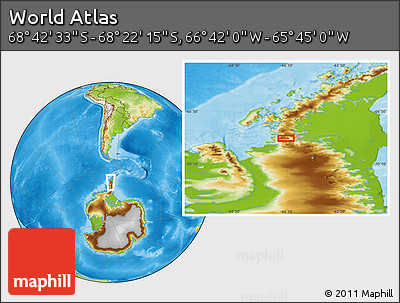Physical Location Map of the Area around 68° 32' 24" S, 66° 13' 29" W
