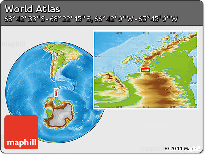 Physical Location Map of the Area around 68° 32' 24" S, 66° 13' 29" W
