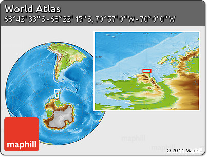 Physical Location Map of the Area around 68° 32' 24" S, 70° 28' 29" W