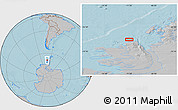 Gray Location Map of the area around 68° 32' 24" S, 71° 19' 29" W, hill shading