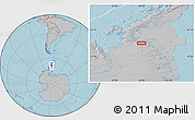 Gray Location Map of the area around 68° 50' 30" S, 64° 31' 30" W, hill shading