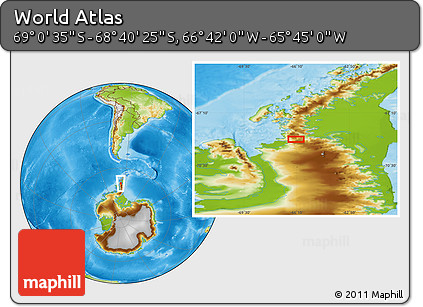 Physical Location Map of the Area around 68° 50' 30" S, 66° 13' 29" W