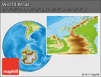 Physical Location Map of the Area around 68° 50' 30" S, 66° 13' 29" W