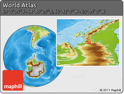 Physical Location Map of the Area around 68° 50' 30" S, 66° 13' 29" W