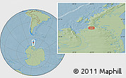 Savanna Style Location Map of the area around 68° 50' 30" S, 66° 13' 29" W, hill shading