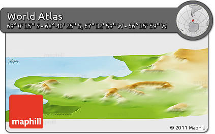 Physical Panoramic Map of the Area around 68° 50' 30" S, 67° 4' 29" W
