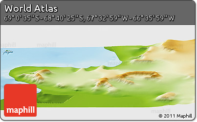 Physical Panoramic Map of the Area around 68° 50' 30" S, 67° 4' 29" W