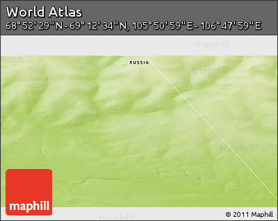 Physical 3D Map of the Area around 69° 2' 31" N, 106° 19' 29" E