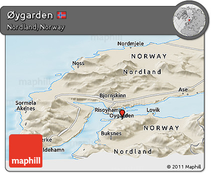 Shaded Relief Panoramic Map of Øygarden