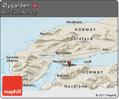 Shaded Relief Panoramic Map of Øygarden