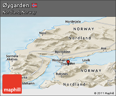 Shaded Relief Panoramic Map of Øygarden